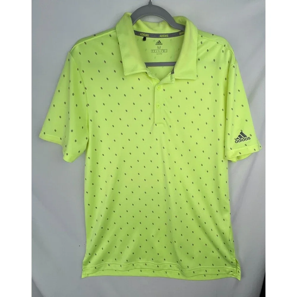 ADIDAS Performance Polo Shirt Mens M Pinecone Print Hi-Res Yellow Gray UPF 50